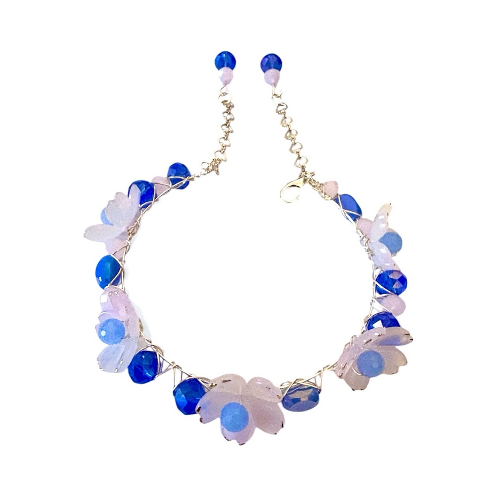 Fairy Bracelet with Lucite Flowers, Stained Glass Beads and Crystals